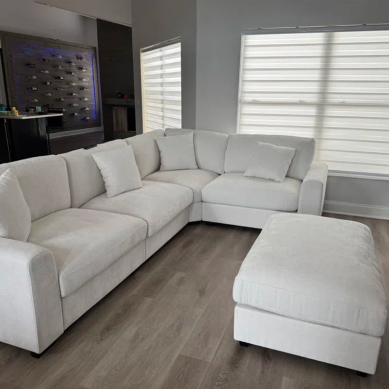 Eugenija Upholstered Sectional Reversible, White 100% Polyester, null