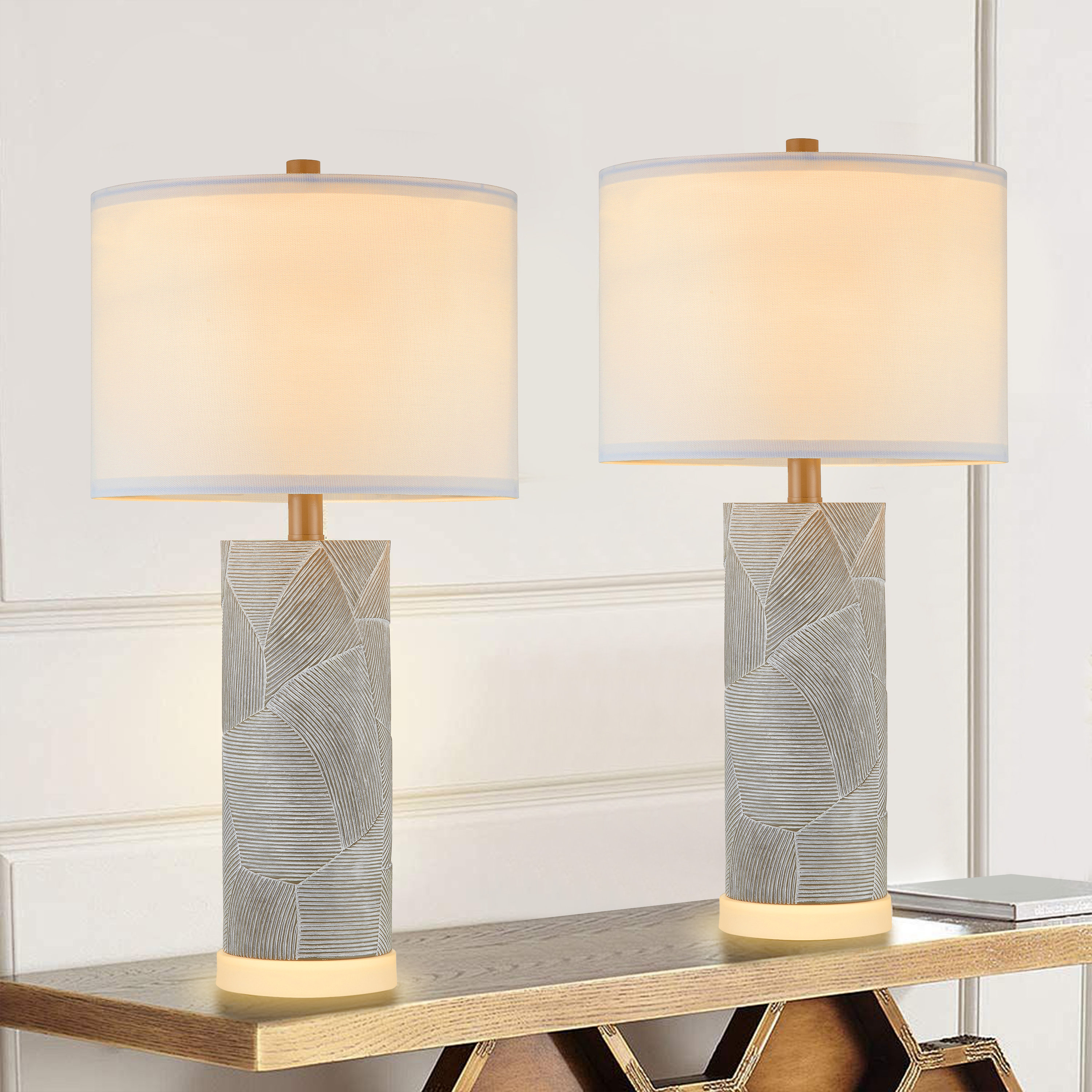 Gracie Oaks Distressed Gray Table Lamps Set Of 2