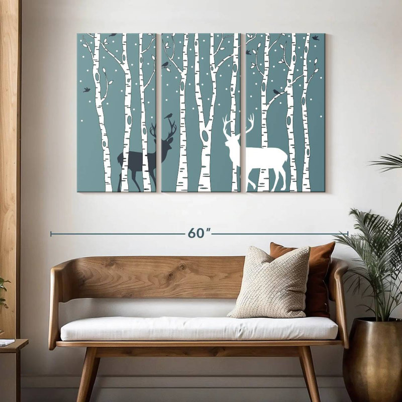 Brampt Deer In Birch Forest, 32" H x 50" W