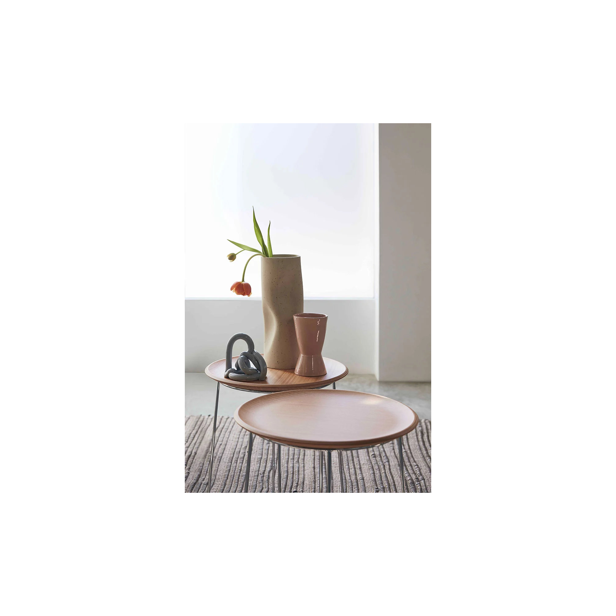 Al Solid Wood End Table, Chrome, Light Wood
