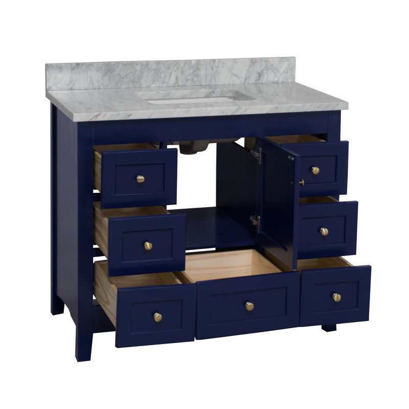 Ensemble de meuble-lavabo simple 42 po Edber, Marbre de Carrare, Bleu royal