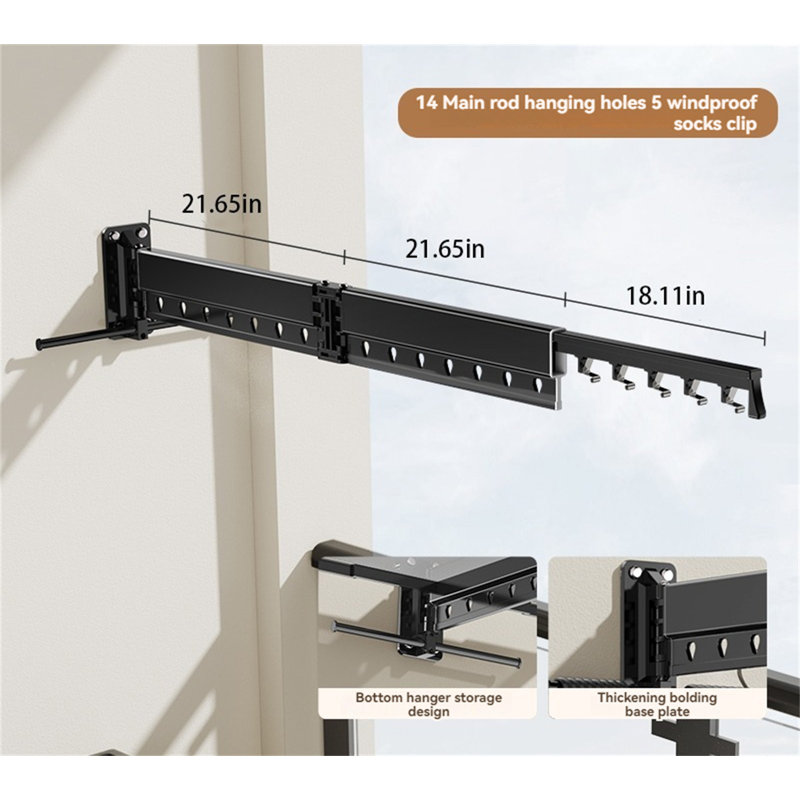 Portant pliant rétractable Spacemaster Pro, H 5,9 po x l 61,41 po x P 16,14 po