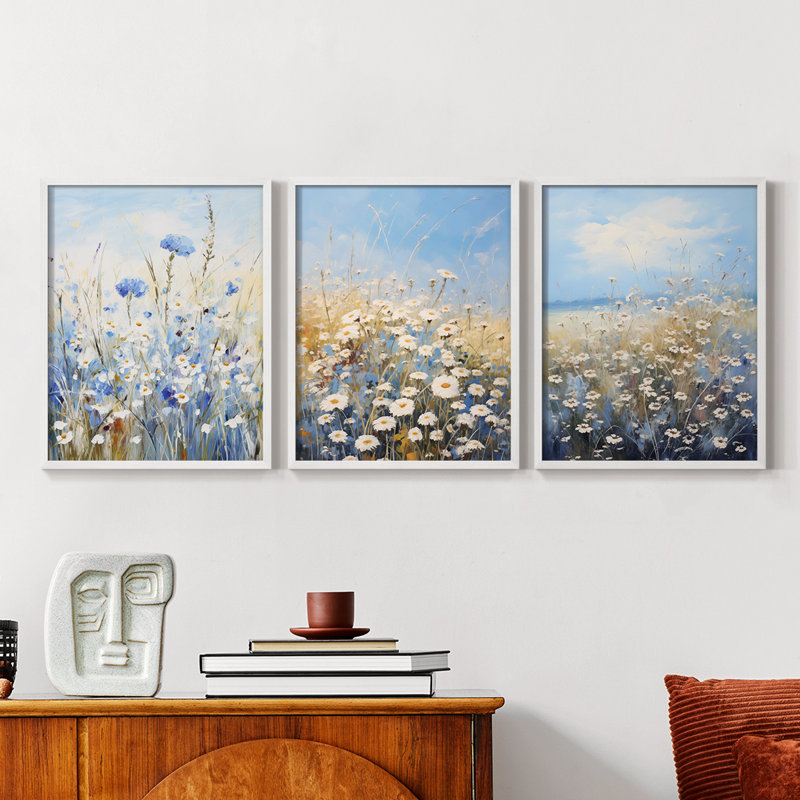 Étude florale II - lot de 3 estampes numériques - prêt à être accroché, Cadre blanc, H 20 po x l 16 po