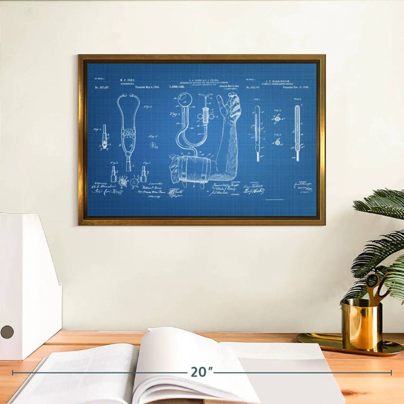 Matériel médical brevet bleu, 13 po x 9 po, Cadre flottant doré