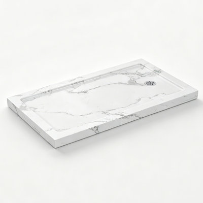 60"W x 32"D Rectangle Shower Base in Marble White with Reversible Drain, Anti-Slip Acrylic Shower Pan with Detachable Flanges, cUPC Certified