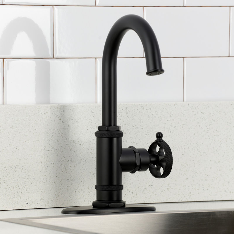 Kingston Brass Webb Single-Handle 1-Hole Deck Mount Bar Faucet with Knurled Handle, Matte Black