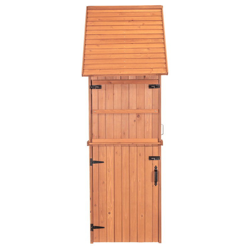 Medium Brown Cypress Wood Multi-Compartment Storage Shed with Drop Table