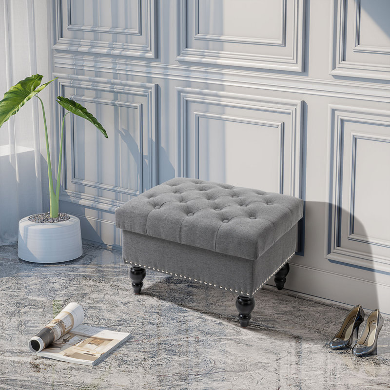 Abaza 25" Tufted Rectangle Storage Ottoman, Gray Revolution Performance Fabrics