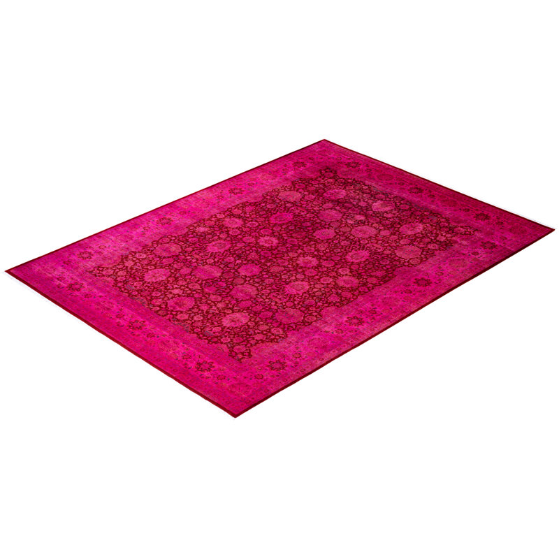 Overdyed Hand-Knotted Wool Modern-Contemporary Pink Area Rug 9' 1" x 12' 4"