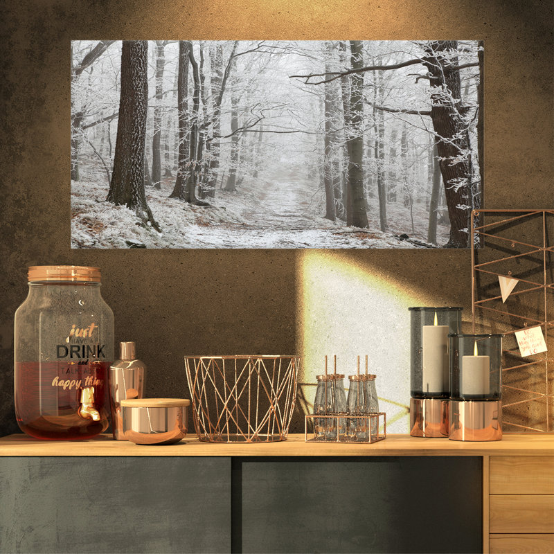 Forest Trail on Winter Morning - Reproduction de photo sur toile tendue, H 16 po x l 32 po x P 1 po