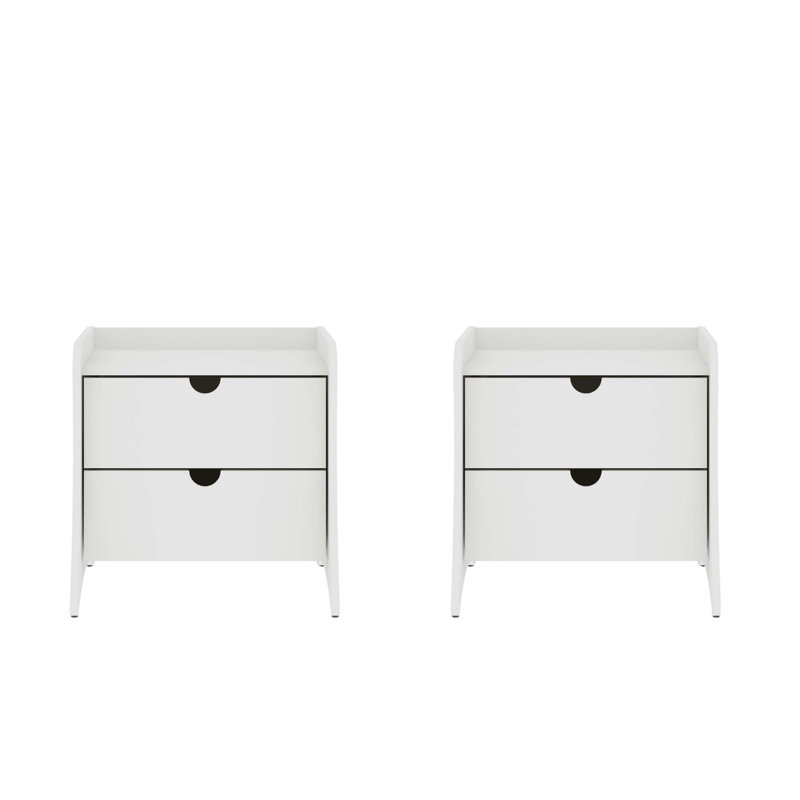Coney Mid-Century Modern 2-Drawer Nightstand, White, Set of 2