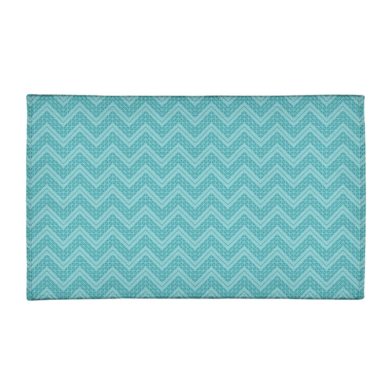 Tapis bleu/bleu clairs à droite à chevron inversé, Rectangle 3 pi x 5 pi