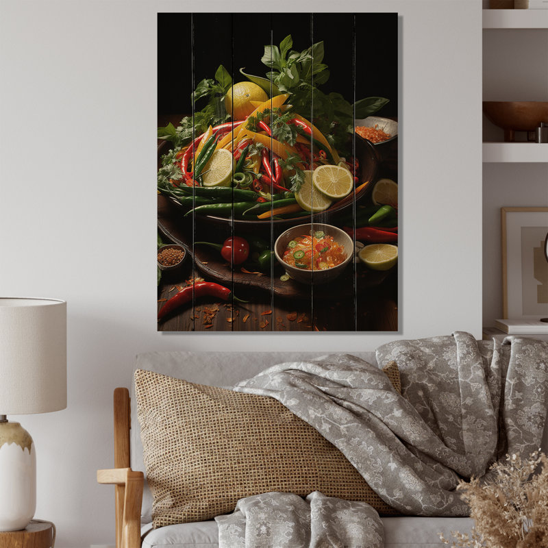 Cuisine thaïlandaise délices I sur bois, H 32 po x l 24 po x P 0,78 po