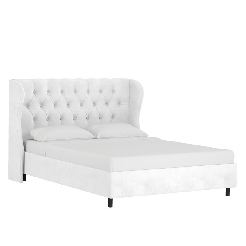Lit plateforme tapissier Azariah, Velours blanc classique, Très grand