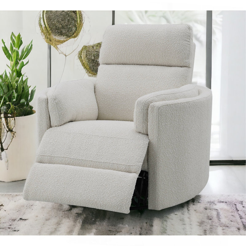 Sagen Beige Boucle Glider Recliner With Swivel, Beige Boucle