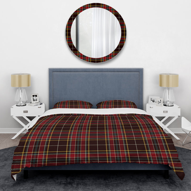 Tartan à carreaux rouge et noir - Ensemble de housse de couette abstrait - Microfibre de polyester
