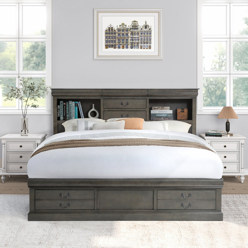 Cavender Queen Storage Bed with 5-drawer, Dark Gray