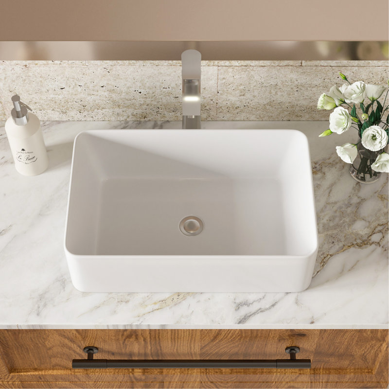 21"x14" White Ceramic Rectangular Bathroom Sink