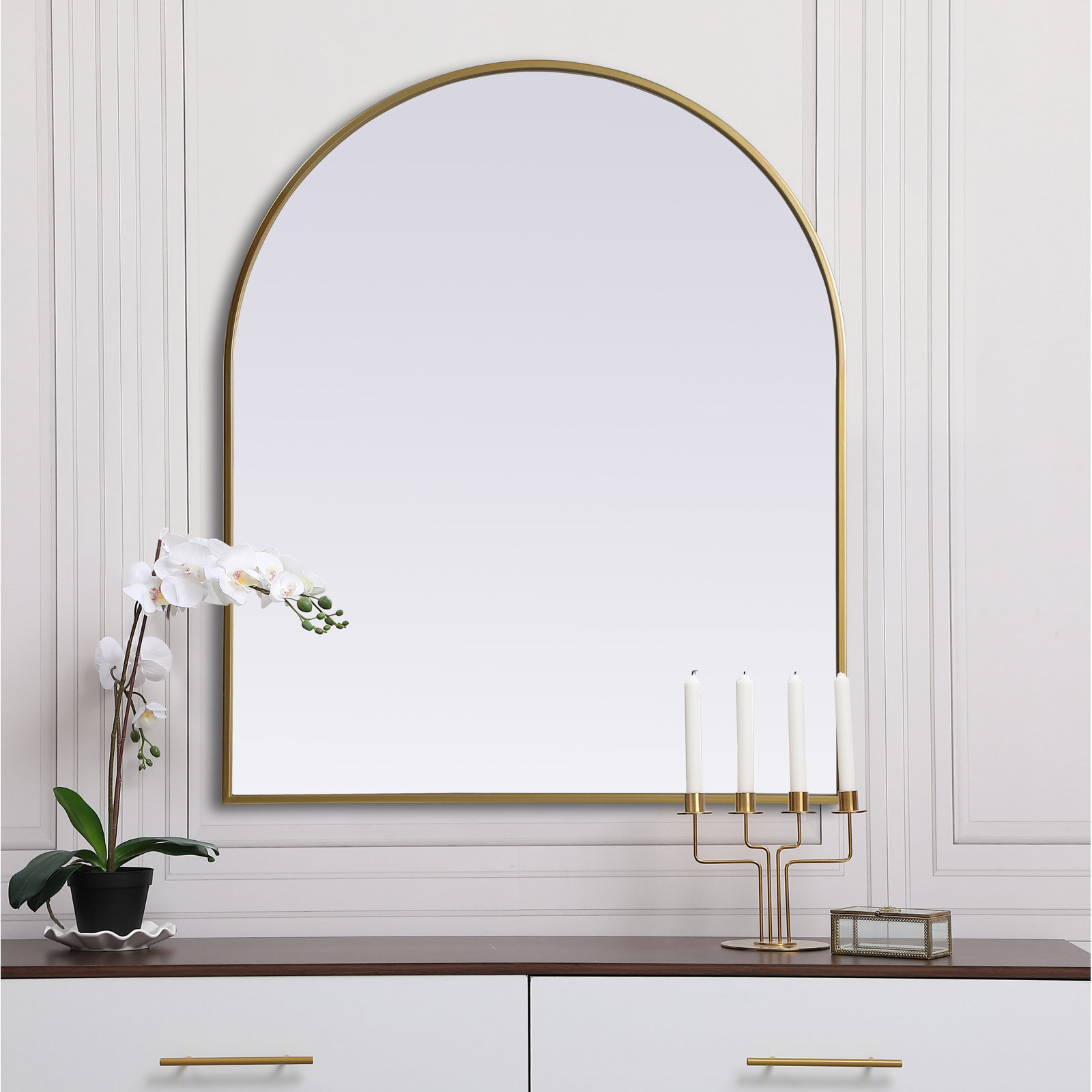 Sabine Metal Arch Wall Mirror, Brass, 36" x 30"