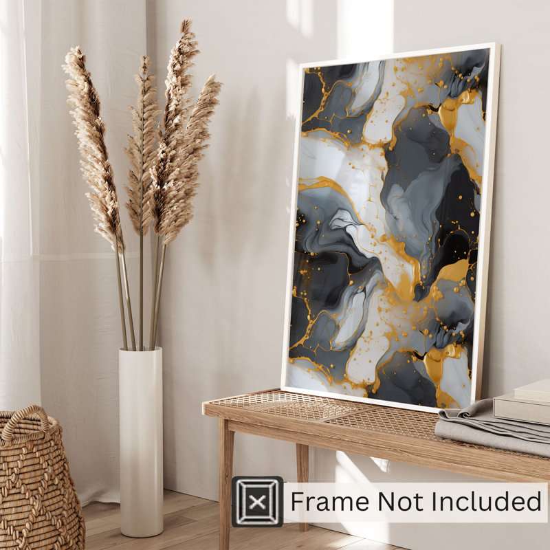 Abstrait gris et or brossé II, reproduction d'art moderne sans cadre, H 30 po x l 20 po