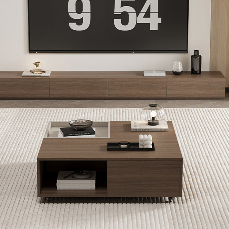 Table basse avec roulettes pour petit appartement, Brun noyer, 13.38" H x 39.37" L x 39.37" W, Light Gray/Nut Brown