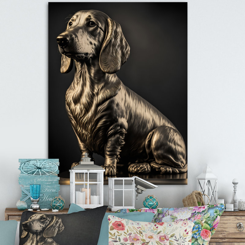 Portrait d'un teckel glam noir II - reproduction sur toile, L 16 po x H 32 po, Toile tendue