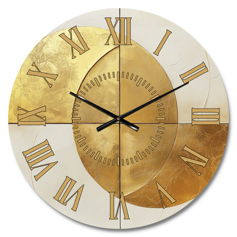 Golden Intersection II - Horloge murale en métal doré de style milieu du siècle, Médium