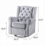 Fauteuil oscillant pivotant de luxe transitionnel, tissu gris neutre et structure en bois massif