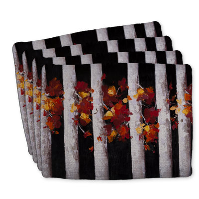 Braided Polyester Placemats Set of 4 - Trees and Fall Leaves