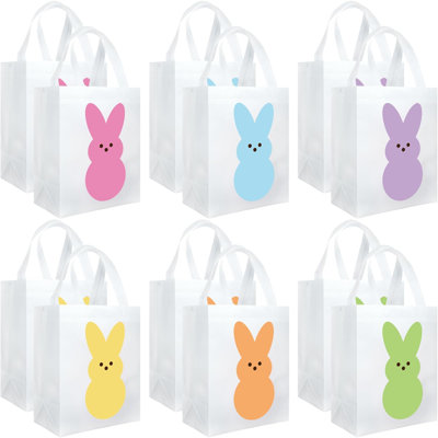 12 pièces de sacs-cadeaux non tissés pour lapin, sac fourre-tout de Pâques réutilisable, sac à lapin avec poignées pour emballer des cadeaux, articles de fête de Pâques, 10 x 8 x 4,7 pouces