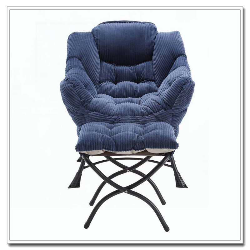 Chaise paresseuse en tissu avec repose-pieds Flannelette, Bleu