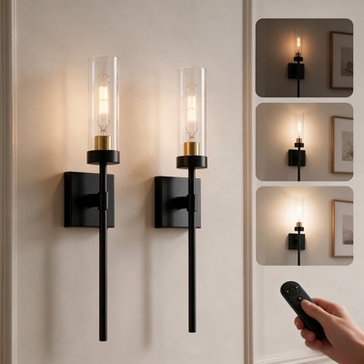 2-Pack Battery Operated Wall Sconce With Remote Control (Bulbs Included), Dimmable Wireless Wall Light For Bedroom Living Room  Hallway