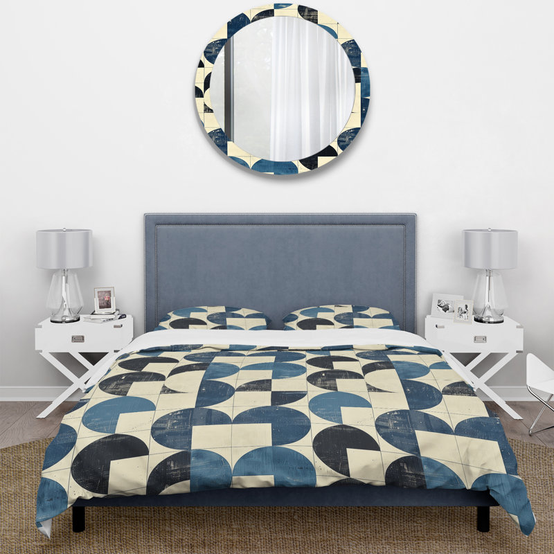 Ensemble de housse de couette ivoire bleu Midcentury Shapes III - Midcentury