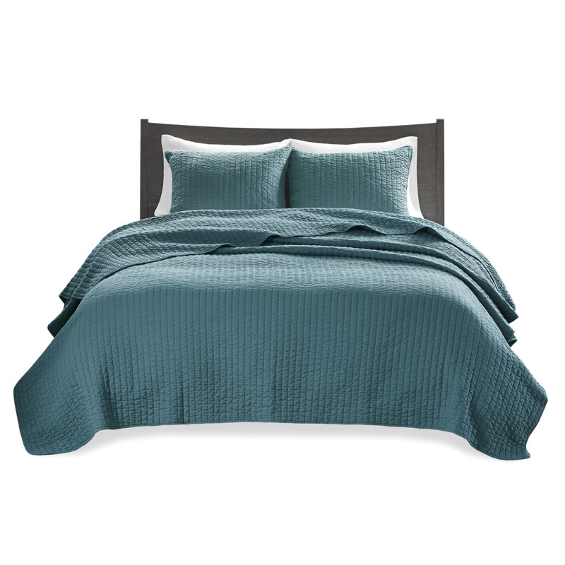 Courtepointe bleu sarcelle pleine / grande 3 pièces - microfibre douce, rembourrage en coton riche, option réversible, piqûre à point, chambre à coucher transformable, extérieur en microfibre avec 2 taies décoratives, intérieur rembourré, réversible, dans la chambre à coucher