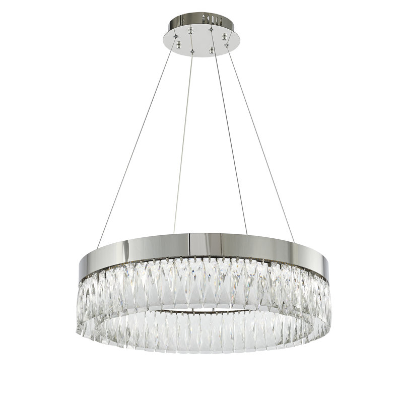 Lustre tambour en cristal 1 lumière DEL avec détails en cristal, H 65 po x l 24 po x P 24 po, Chrome