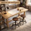 Ensemble de 2 tabourets de bar industriels à hauteur réglable, tabourets pivotants ronds en bois massif avec base en fer noir mat, tabourets de comptoir à hauteur réglable en spirale pour îlot de cuisine, bar et loft