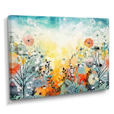 Art mural rétro avec fleurs printanières vibrantes - fleurs sauvages