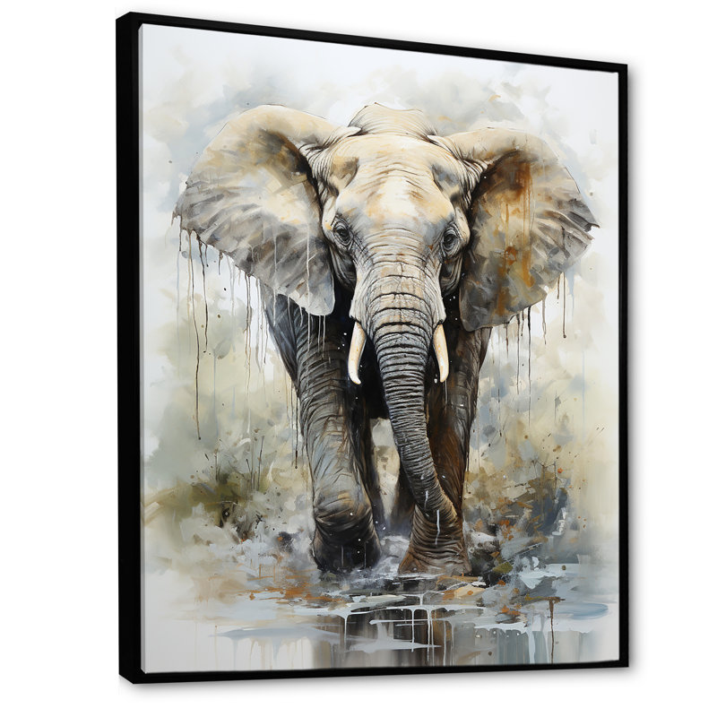 Éléphant élégant en mouvement I sur toile, H 20 po x l 12 po x P 1 po, Cadre flottant noir