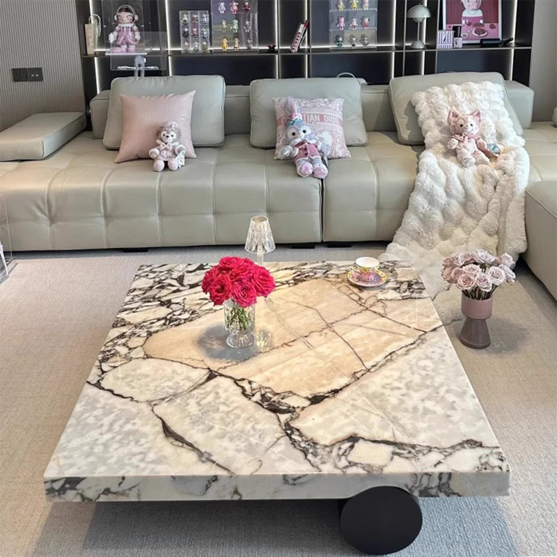 Luxury Marble Coffee Table, 11.8" H x 47.2" L x 47.2" W