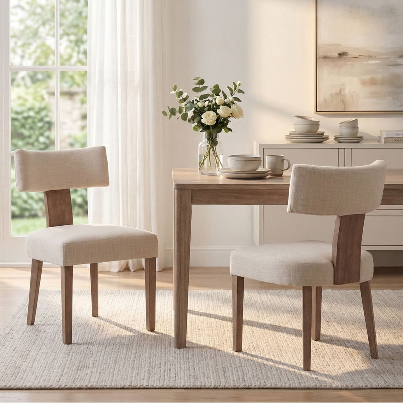 Femke Upholstered Dining Chairs Mid-Century Modern Upholstered Dining Chairs, Wooden Frame Armless Side Chairs for Dining Room Kitchen