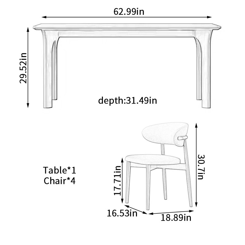Ensemble de table de salle à manger Modern, 29.52"H x 62.99"L x 31.49"W