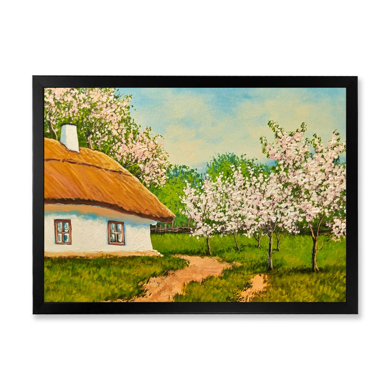 Printemps, paysage, maison, reproduction d'art sur toile, Cadre noir, H 8 po x l 12 po x P 1 po
