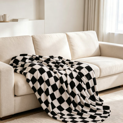 Simple All Season Soft And Comfortable Checkerboard Fleece Throw Blanket, Suitable For Sofa&Bed.