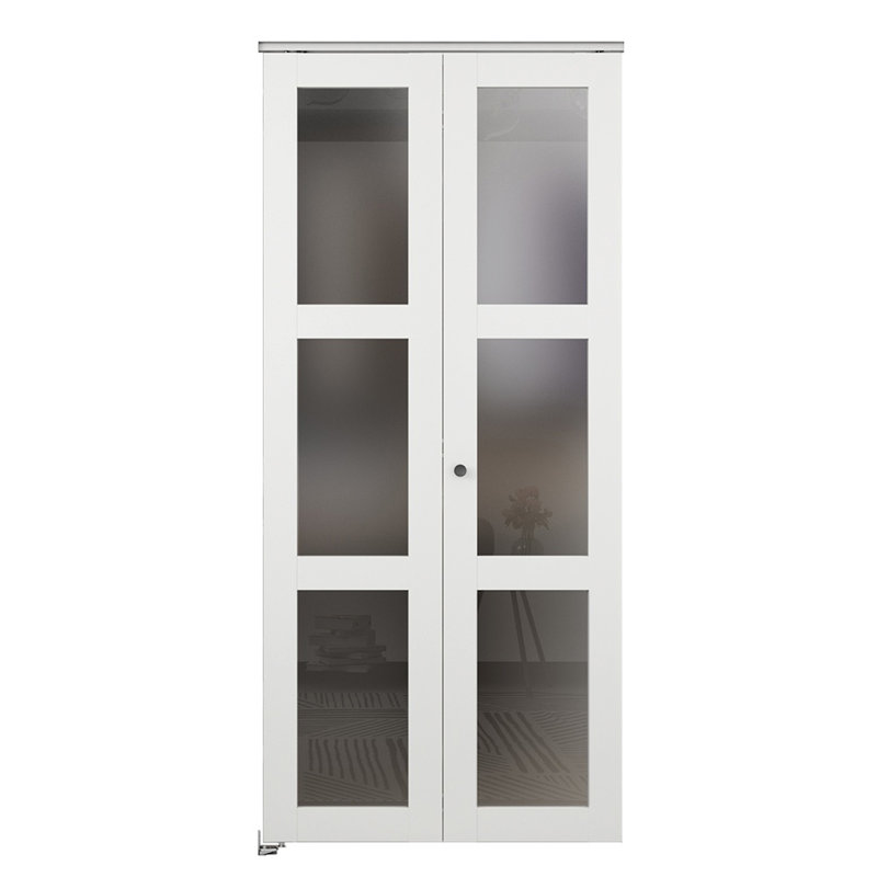 36 po X 80 po Porte pliante à 3 panneaux en verre givré blanc avec trousse de quincaillerie et poignée de porte 3 Lite