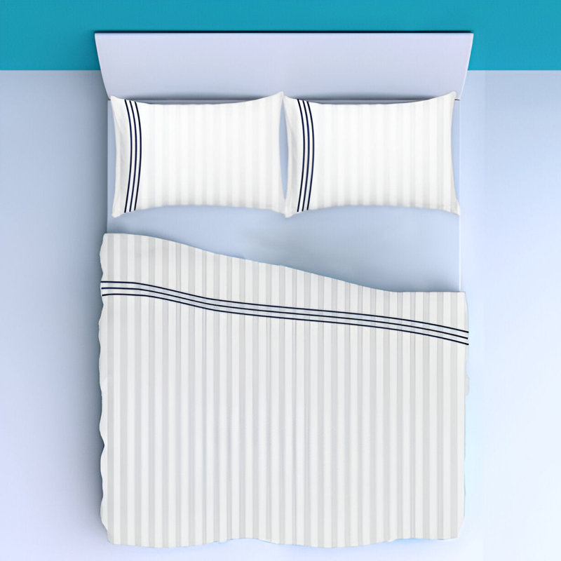 400TC Triple Embroidery Sateen Stripe Cotton 4 Piece Sheet Set Fitted Sheet Fits Upto 16" Deep Pocket, Full XL Sheet Set