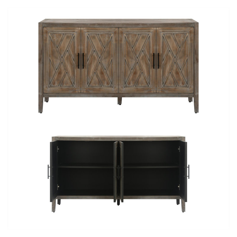 Spacious 4-Door Storage Cabinet with Adjustable Shelves, Natural Fir Wood for Versatile Home Organization and Aesthetic Appeal