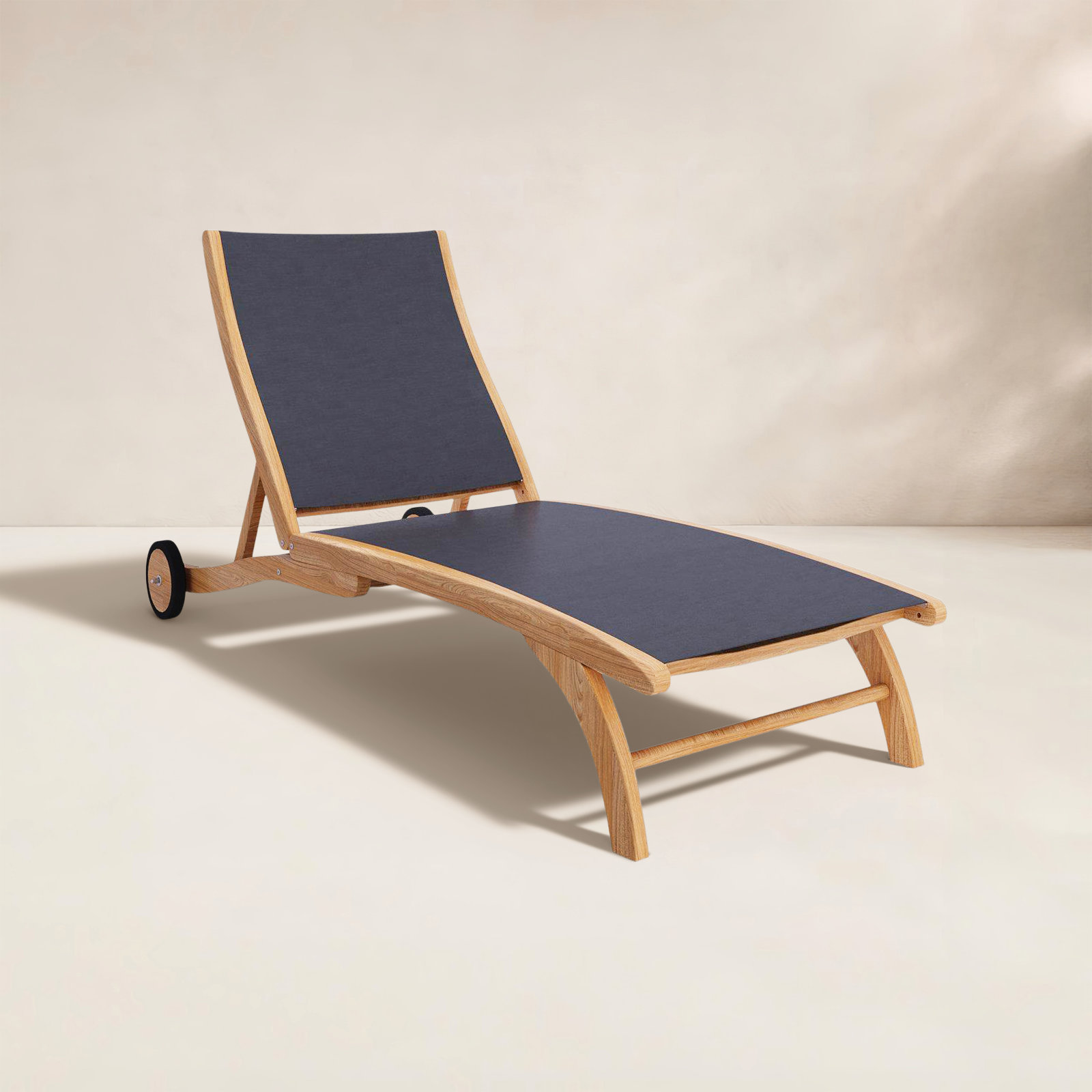 Marfried 29" Teak Patio Chaise Lounge, Black