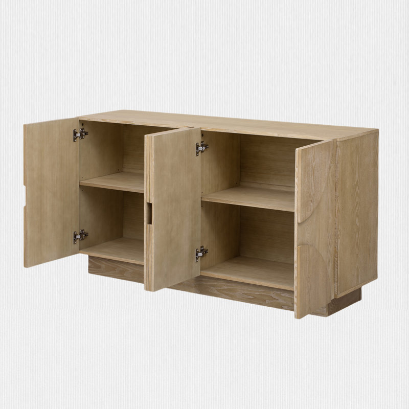 56.3" Wide 4-Doors Sideboard, Contemporary Sideboard Cabinet with Adjustable Shelf, Natural