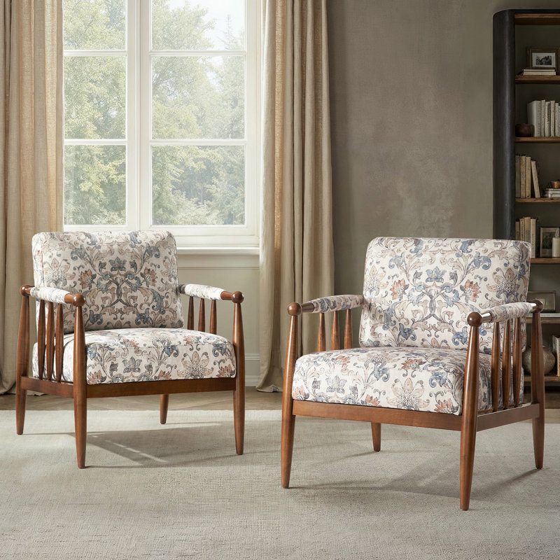 Fauteuil en bois massif Avidite l 27,25 po sans assemblage requis, Damassé