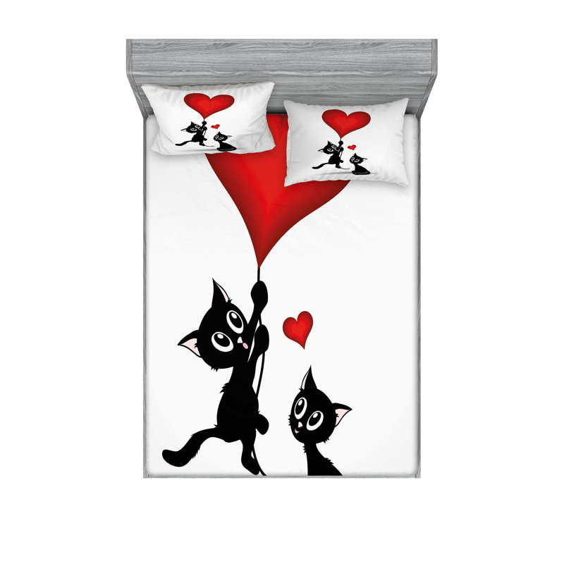 Drap-housse et coussin décoratif Ambesonne Valentines, noir vermillon, Ensemble de draps pour très grand lit californien